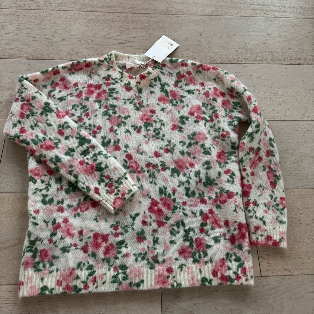 NWT SEZANE Amaya Wool Floral Jumper ecru multi S mohair - Picture 5 of 10